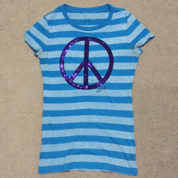 Aeropostale Tops - Aeropostale Blue Striped Peace Sign Shirt